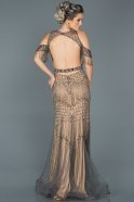Длинное Помолвочное Платье Антрацитовый-Телесный ABU458