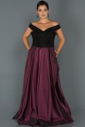 Длинное Свободное Вечернее Платье Черный-Сливовый ABU028