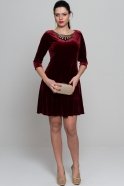 Короткое Велюровое Вечернее Платье Бордовый AR36759