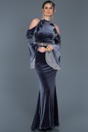 Длинное Велюровое Вечернее Платье Серый ABU488