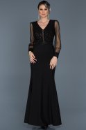 Длинное Пригласительное Платье Черный ABU516