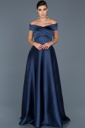 Длинное Атласное Платье Для Помолвки Темно-синий ABU541