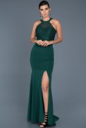 Длинное Вечернее Платье Изумрудно-зеленый ABU1071