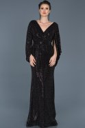 Длинное Помолвочное Платье Черный-Черный ABU575