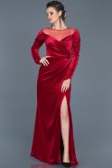 Длинное Велюровое Вечернее Платье красный ABU527