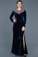 Длинное Велюровое Вечернее Платье Темно-синий ABU527