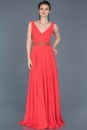 Длинное Помолвочное Платье Оранжево-Красный ABU275