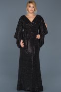 Длинное Свободное Вечернее Платье Черный-Черный ABU593