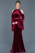 Длинное Велюровое Вечернее Платье Бордовый ABU488