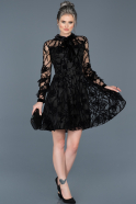 Короткое Бархатное Платье Черный ABK366