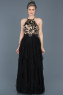 Длинное Помолвочное Платье Черный-Золотой ABU526