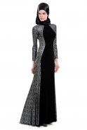Вечерняя Одежда Хиджаб Черный-Серый M1431