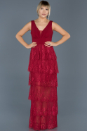 Длинное Выпускное Платье Бордовый ABU155