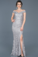 Длинное Кружевное Вечернее Платье Серый ABU1092