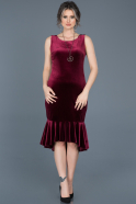 Короткое Велюровое Вечернее Платье Бордовый ABK232