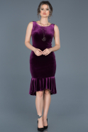 Короткое Велюровое Вечернее Платье Пурпурный ABK232