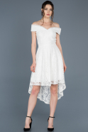 Выпускное Платье С Кружевами Асимметричное Белый ABO018