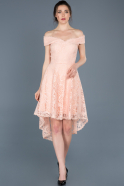 Выпускное Платье С Кружевами Асимметричное Пудровый ABO018