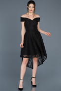 Выпускное Платье С Кружевами Асимметричное Черный ABO018
