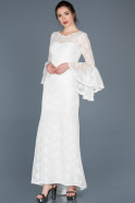 Длинное Пригласительное Платье С Кружевами Белый ABU664