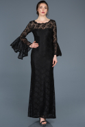 Длинное Пригласительное Платье С Кружевами Черный ABU664