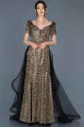 Длинное Помолвочное Платье Черный-Золотой ABU645