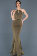 Длинное Вечернее Платье Русалка Черный-Золотой ABU202