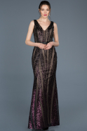 Длинное Выпускное Платье Русалка Черный-Пурпурный ABU686