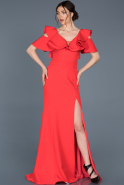 Длинное Вечернее Платье Русалка Оранжево-Красный ABU696