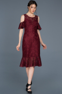 Миди Пригласительное Платье С Кружевами Бордовый ABK455