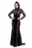 Вечерняя Одежда Хиджаб Черный-Телесный S3902