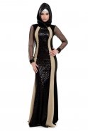 Длинное Вечернее Платье Черный-Золотой C3104