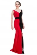Длинное Вечернее Платье Черный-Красный C3050