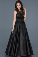 Длинное Атласное Девичье Платье Черный ABU740