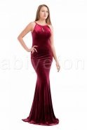 Длинное Велюровое Вечернее Платье Бордовый C6196