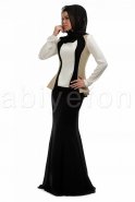 Вечерняя Одежда Хиджаб Белый-Черный C6175