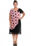 Короткое Платье Большого Размера Черный-Розовый ALY6384