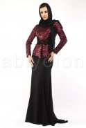Вечерняя Одежда Хиджаб Черный-Бордовый M1391