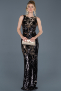 Длинное Помолвочное Платье Черный-Золотой ABU774