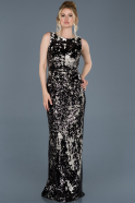 Длинное Помолвочное Платье Черный-Серебряный ABU774