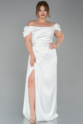 Большое Атласное Платье Белый ABU1626
