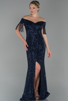 Длинное Вечернее Платье Темно-синий ABU1744