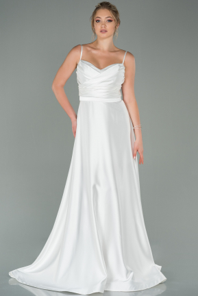 Длинное Атласное Вечернее Платье Белый ABU1601