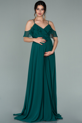 Длинное Вечернее Платье Для Беременных Изумрудно-зеленый ABU744