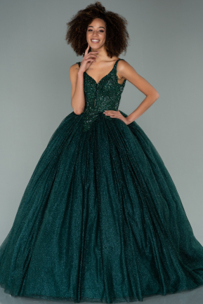 Длинное Платье Высокой Моды Изумрудно-зеленый ABU2137