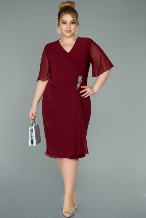 Большое Короткое Шифоновое Платье Бордовый ABK1299