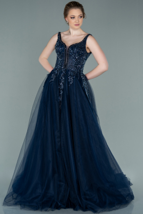 Длинное Платье Высокой Моды Темно-синий ABU2217