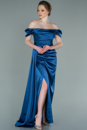 Длинное Атласное Платье Для Помолвки Серый-Индиго ABU1606