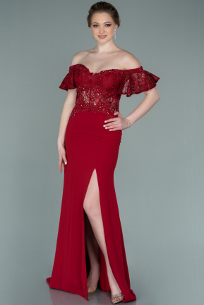 Длинное Вечернее Платье Из Кружева красный ABU2261