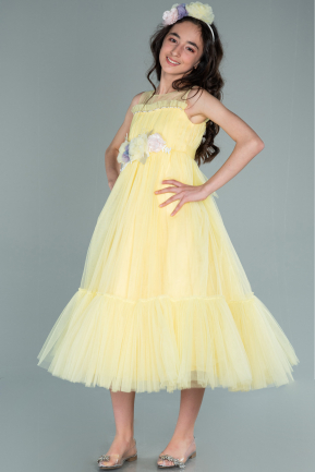 Длинное Девичье Платье Лимонный ABU2291